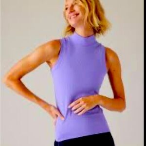High Neckline Knit Sleeveless Top in Purple XS